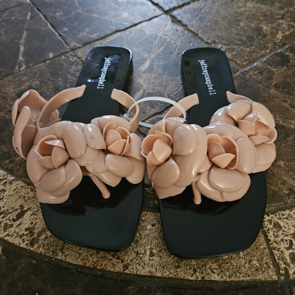 Jeffrey Campbell Floraler Women's Black and Tan Slide Sandals sz 7 NEW - Picture 2 of 6